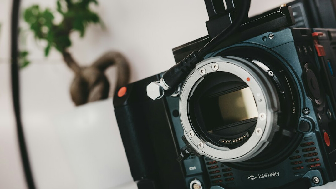 Professional broadcast camera on a television studio floor